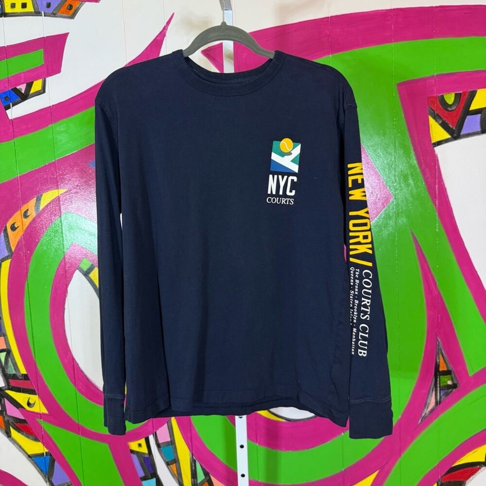 Old Navy, Blue Long Sleeve Tee, NYC Courts Tennis Shirt. Size Small. Excellent